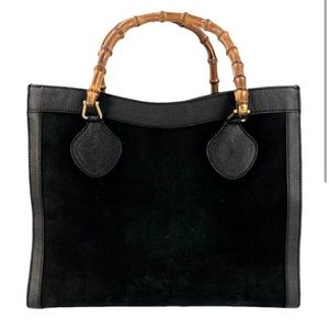 Gucci Diana Black Vintage Bamboo Suede Satchel EVC